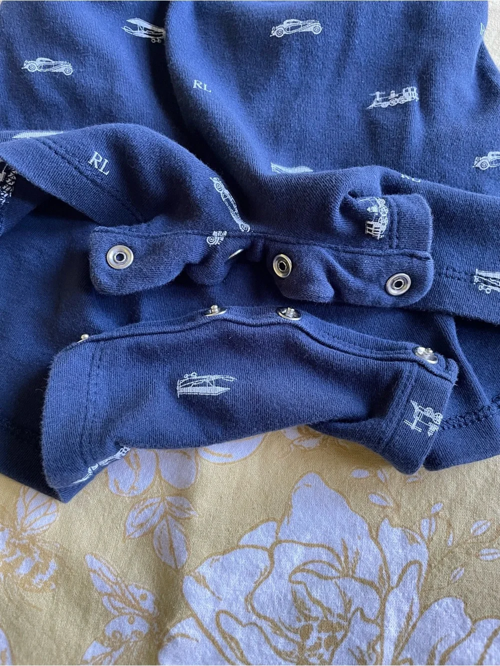 Ralph Lauren Navy Polo-Style Baby One-Piece Trains Airplanes Cars Cotton 12-18M
